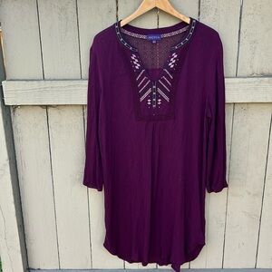 Artesia Bohemian Dress Burgundy Festival Hippie Embroidered Beach XL